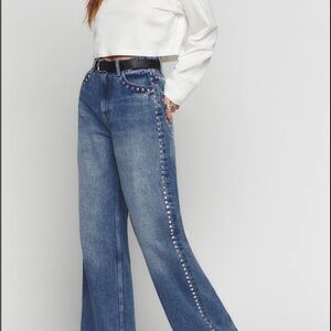 Reformation Blue Flare Jeans with Studded Detail